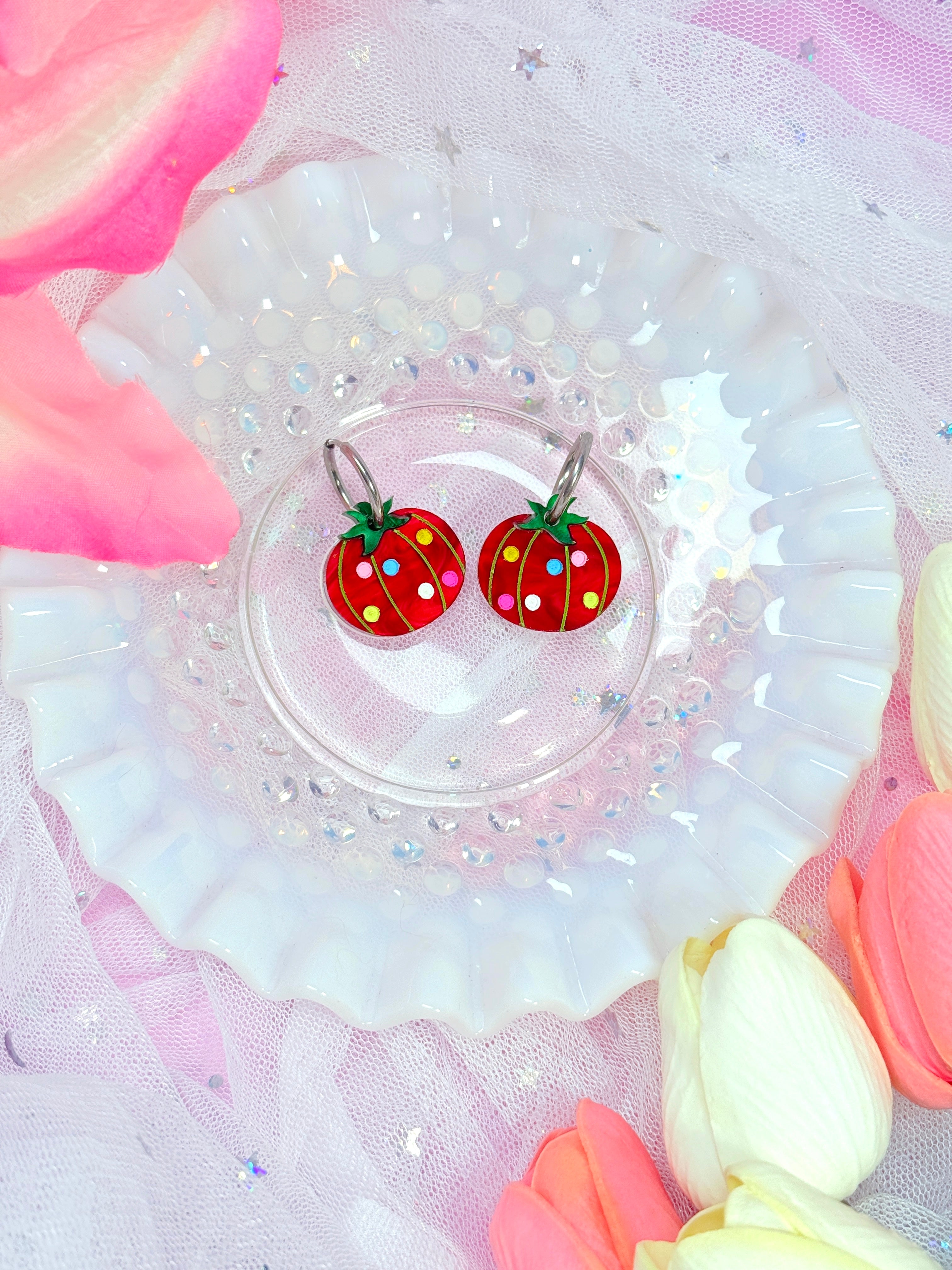 Sewing Notions Acrylic Earrings - Pin Cushion pair hoops